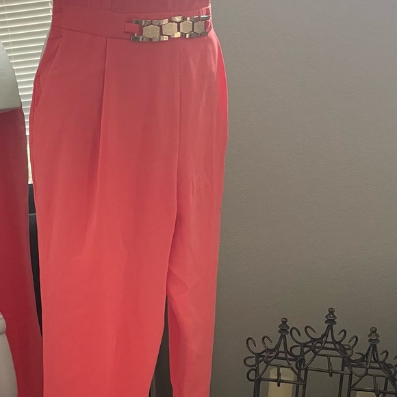 Coral with gold belt jumpsuits - Picture 4 of 12